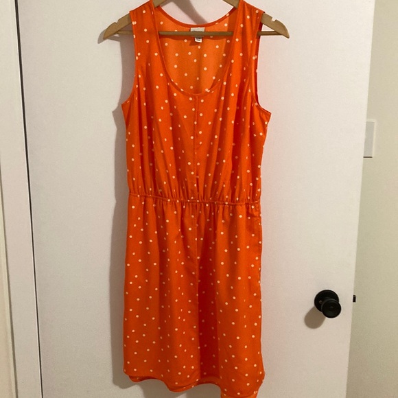Merona Summer dress sleeveless polka dot orange stretchy waist pockets - Picture 1 of 8